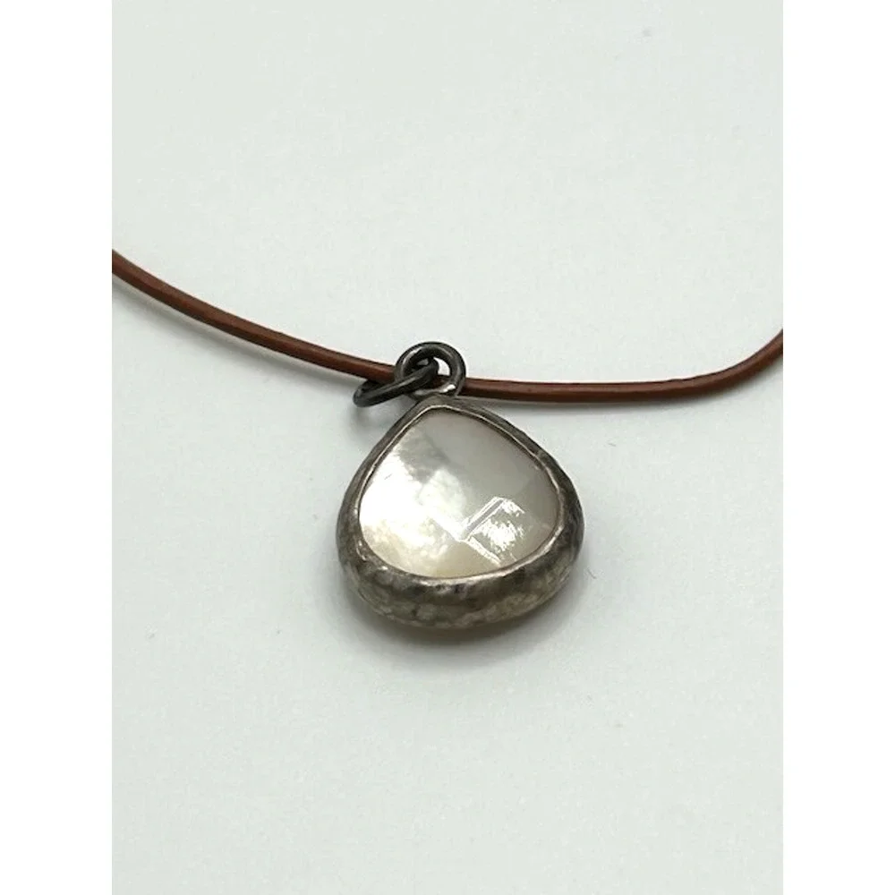 NWT Peyote Bird Teardrop Leather Cord Necklace Genuine Stone Sterling Silver 18